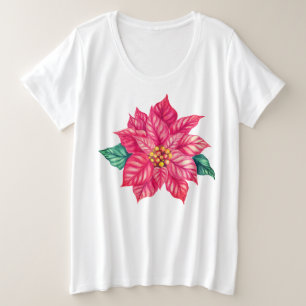 Christmas Watercolor Poinsettia Flower-74545 Plus Size T-Shirt