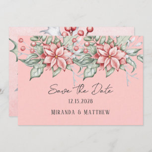 Christmas Watercolor Poinsettia Save The Date Invitation