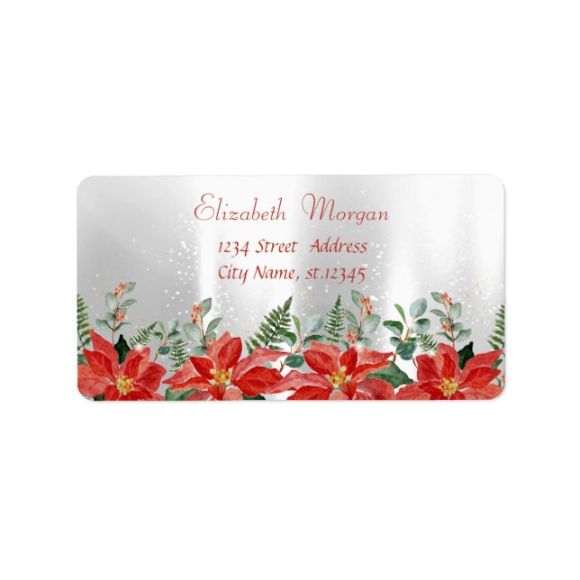 Christmas Watercolor Poinsettia, Silver  Label (Front)