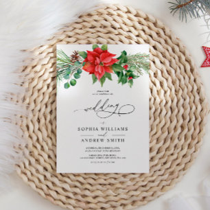 Christmas Watercolor Red Berries Wedding Invitation