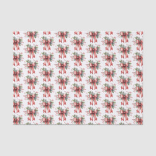 Christmas Watercolor Red Bow Holly Pattern Tissue Paper