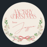 Christmas Watercolor Red Bows Traditional Vintage  Classic Round Sticker<br><div class="desc">Christmas Watercolor Red Bows Traditional Vintage this design template is fully editable / customisable by you the customer - click personalise further button if you wish to move, add, delete, or make significant changes to the design _______________________ *if you have any DESIGN questions or need more designs or options please...</div>