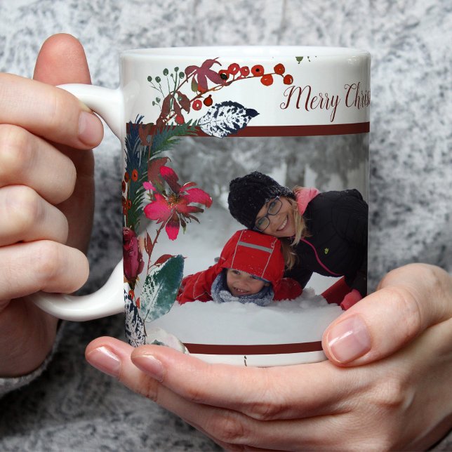 Christmas Watercolor Red Green Floral Your Photos Mug (Creator Uploaded)