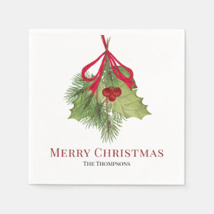 Christmas Watercolor Red Holly Berries Simple  Napkin