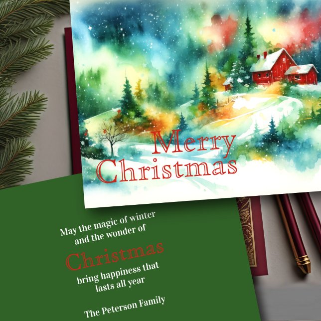 Christmas Watercolor Rural Winter Scene Holiday Card (Creator Uploaded)