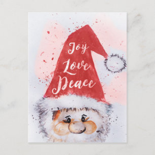 Christmas watercolor Santa Claus “Joy Love Peace” Holiday Postcard