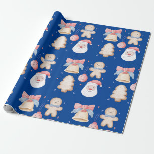 Christmas Watercolor Santa, Gingerbread, and Bell  Wrapping Paper