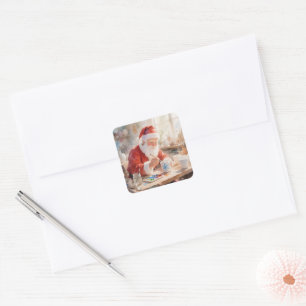 Christmas Watercolor Santa Workshop Photo Square Sticker
