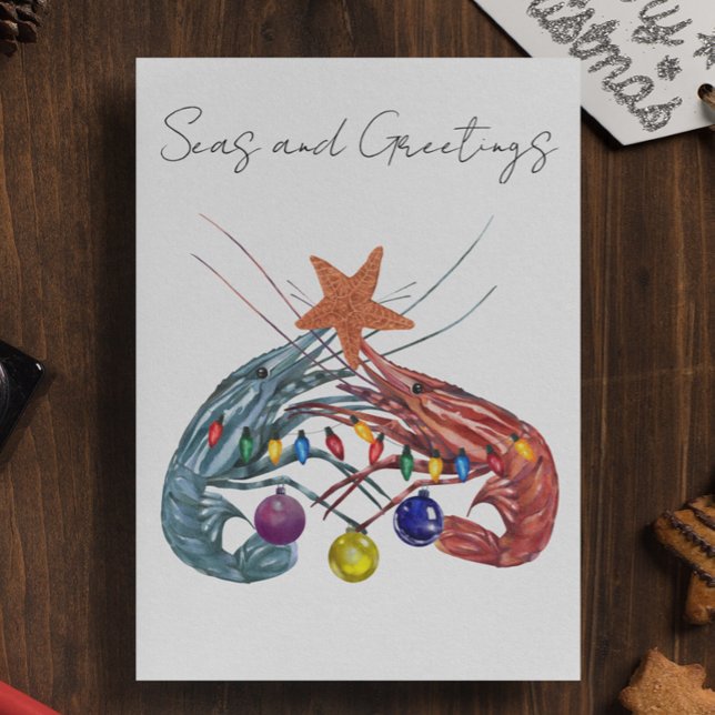 Christmas Watercolor Shrimp Crustacean  Card (Creator Uploaded)