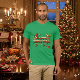 Christmas Watercolor Snow Globe Cabin Green T-Shirt