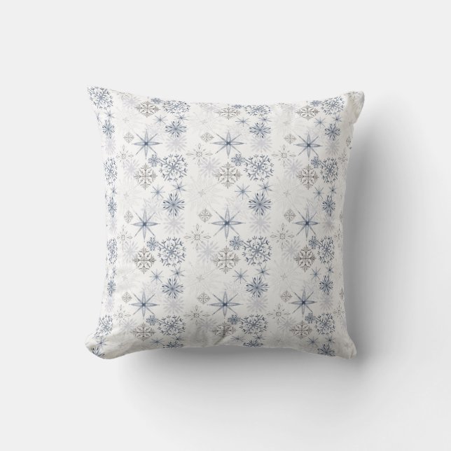 Christmas Watercolor Snowflakes Pattern Cushion (Front)