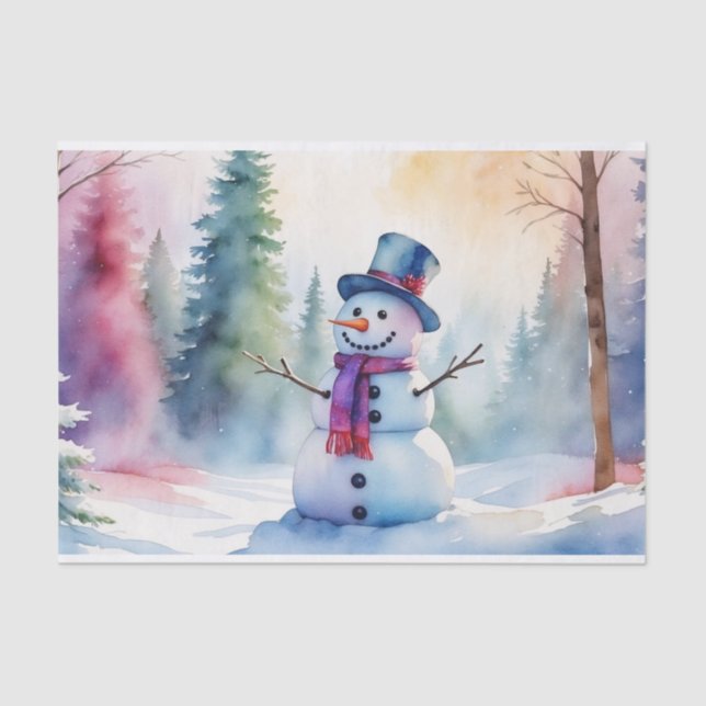 Christmas Watercolor Snowman and Winter Forest Tissue Paper (Front)