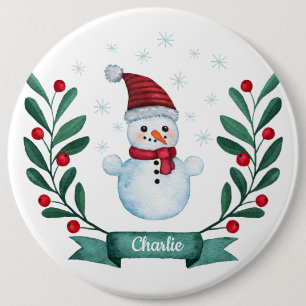 Christmas Watercolor Snowman Custom 6 Cm Round Badge