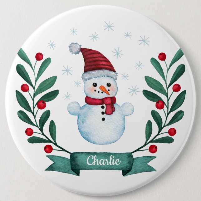 Christmas Watercolor Snowman Custom 6 Cm Round Badge (Front)