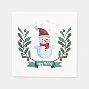 Christmas Watercolor Snowman Custom Napkin