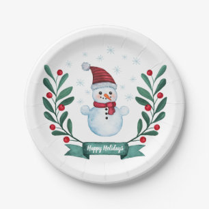 Christmas Watercolor Snowman Custom Paper Plate