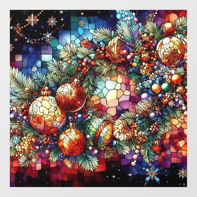 Christmas Watercolor Stained Glass Window Cling (Sheet)