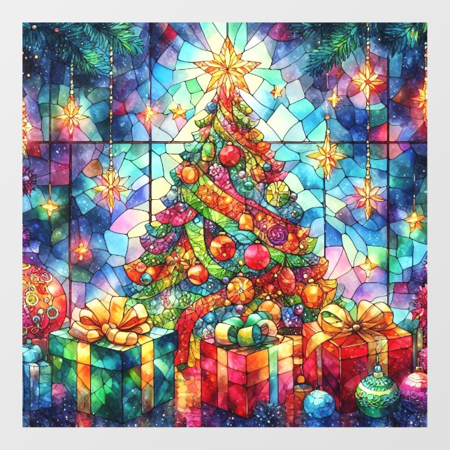 Christmas Watercolor Stained Glass Window Cling (Sheet)