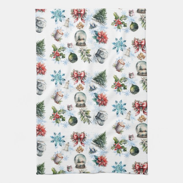 Christmas Watercolor  Tea Towel (Vertical)