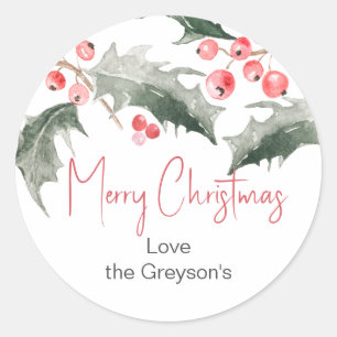 Christmas Watercolor Thank You Classic Round Sticker