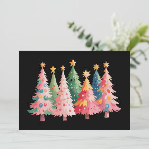 Christmas Watercolor Trees Cute Xmas Pink Holiday Card