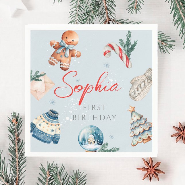 Christmas Watercolor Winter First Birthday Party Napkin (Creator Uploaded)