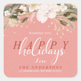 Christmas Watercolor Winter Flowers Return Address Square Sticker