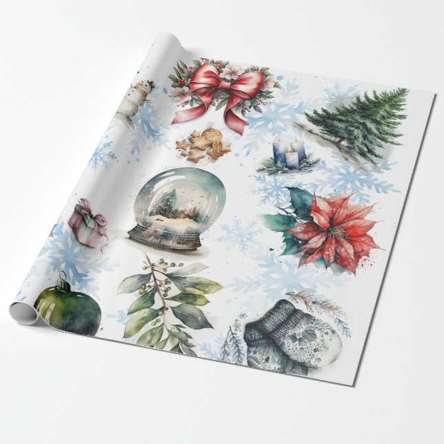 Christmas Watercolor Wrapping Paper (Unrolled)