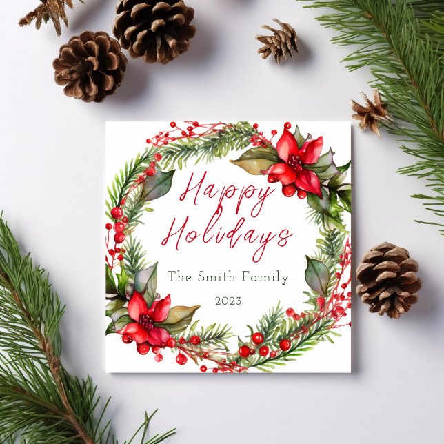 Christmas Watercolor Wreath Family  Holiday Card (Creator Uploaded)