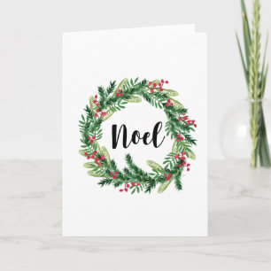 Christmas watercolor wreath holiday card