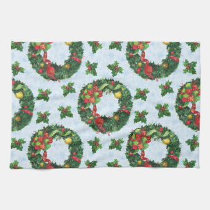 Christmas watercolor Wreath Holiday Tea Towel