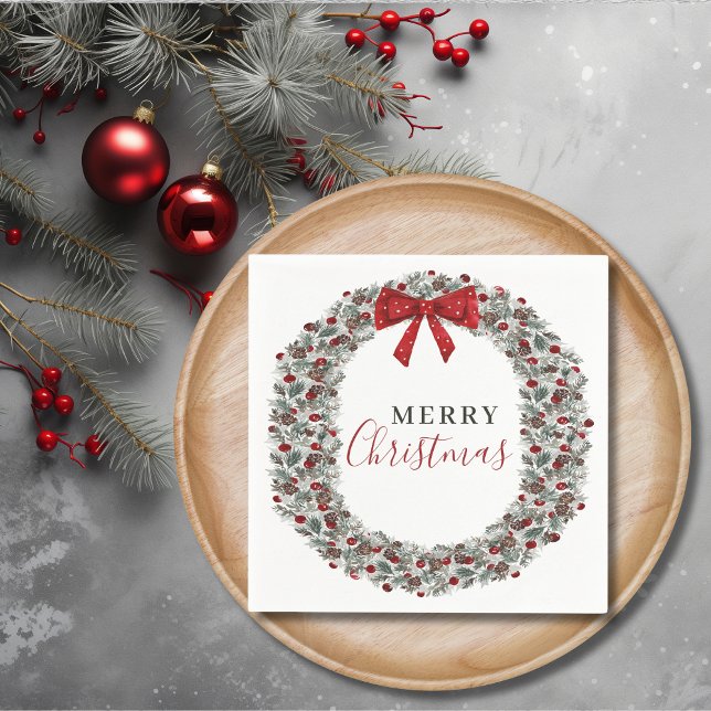 Christmas Watercolor Wreath Napkin (Christmas Watercolor Wreath Napkins)