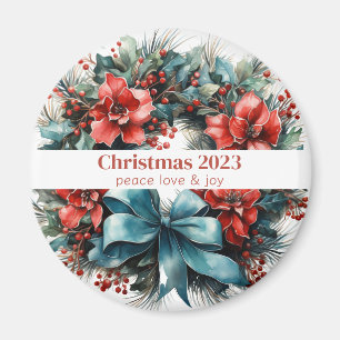 Christmas Watercolor Wreath with Holly Magnet