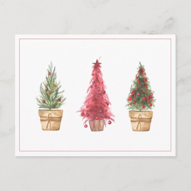 Christmas Watercolor Xmas Trees Postcard (Front)