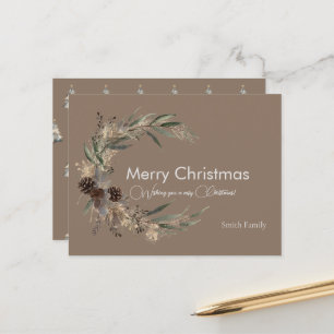 Christmas watercolour brown Postcard