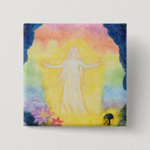 Christmas watercolour painting angel and rainbow 15 cm square badge