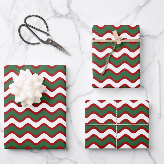Christmas Wave Stripe Pattern Red Green White  Wrapping Paper Sheet (Front)