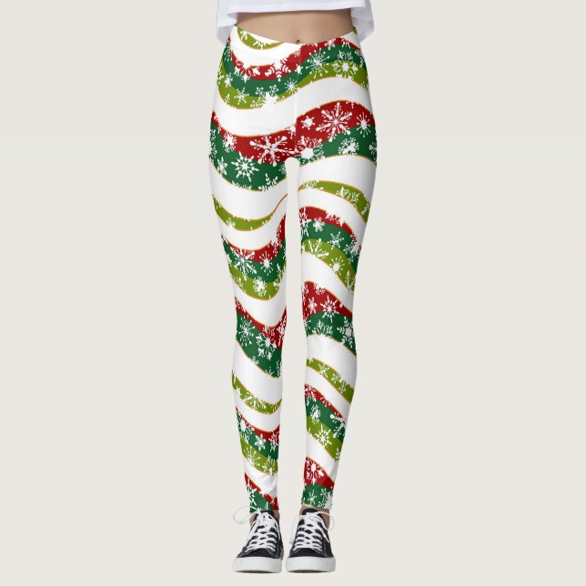 Christmas waves and snowflakes  leggings (Front)