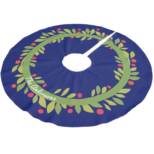 Christmas Weath | Green and Blue Brushed Polyester Tree Skirt (Angled)