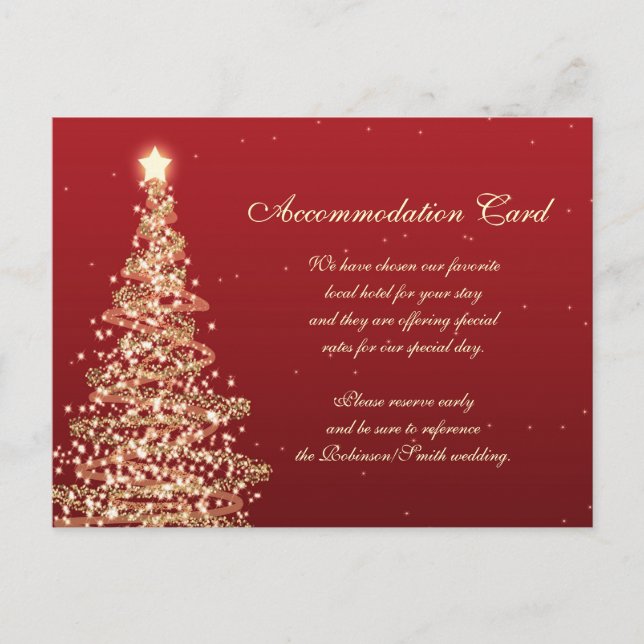Christmas Wedding Accommodation Red Gold Postcard (Front)