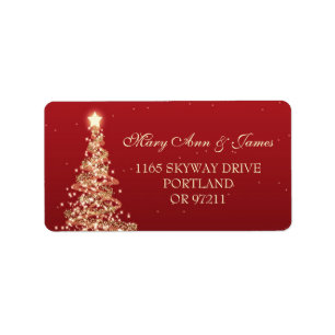 Christmas Wedding Address Red Gold Label