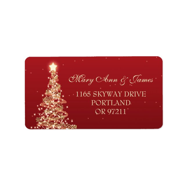 Christmas Wedding Address Red Gold Label (Front)