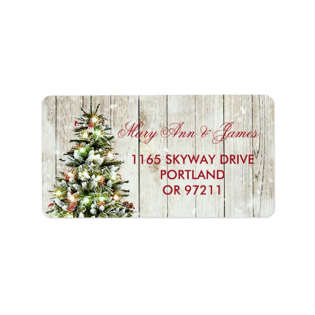 Christmas Wedding Address Tree, Lights & Ribbon Label (Front)