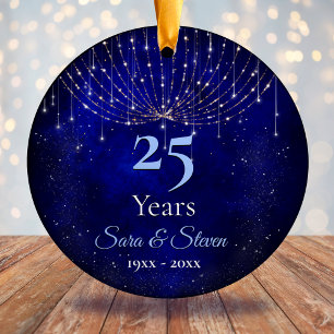 Christmas wedding anniversary blue silver glitter ceramic tree decoration