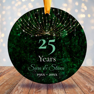 Christmas wedding anniversary green silver glitter ceramic tree decoration