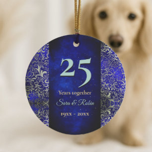 Christmas wedding anniversary royal blue floral ceramic tree decoration