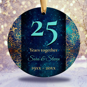 Christmas wedding anniversary turquoise gold  ceramic tree decoration