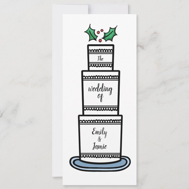 Christmas Wedding Cake Illustration  Invitation (Front)