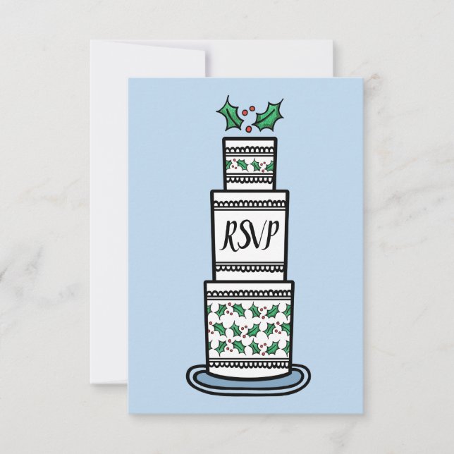 Christmas Wedding Cake Illustration RSVP Invitation (Front)