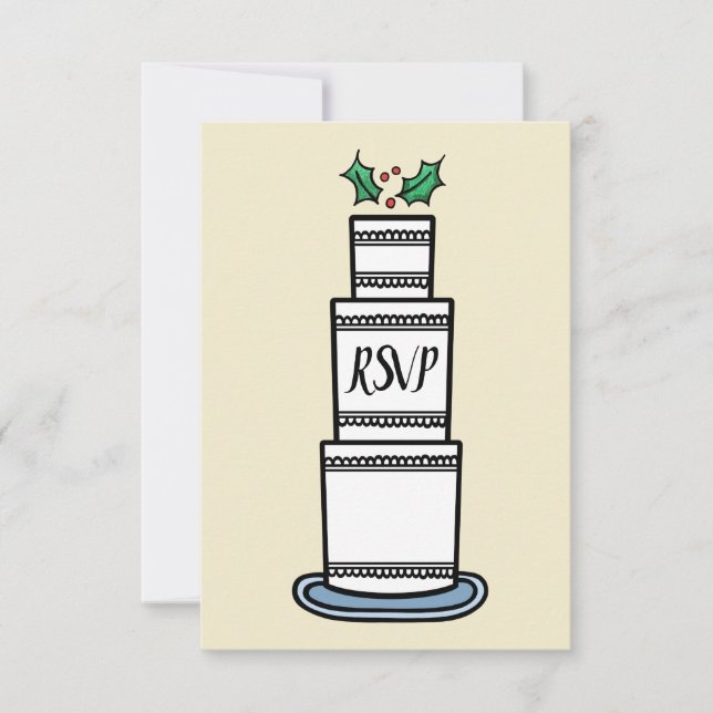 Christmas Wedding Cake Illustration RSVP Invitation (Front)
